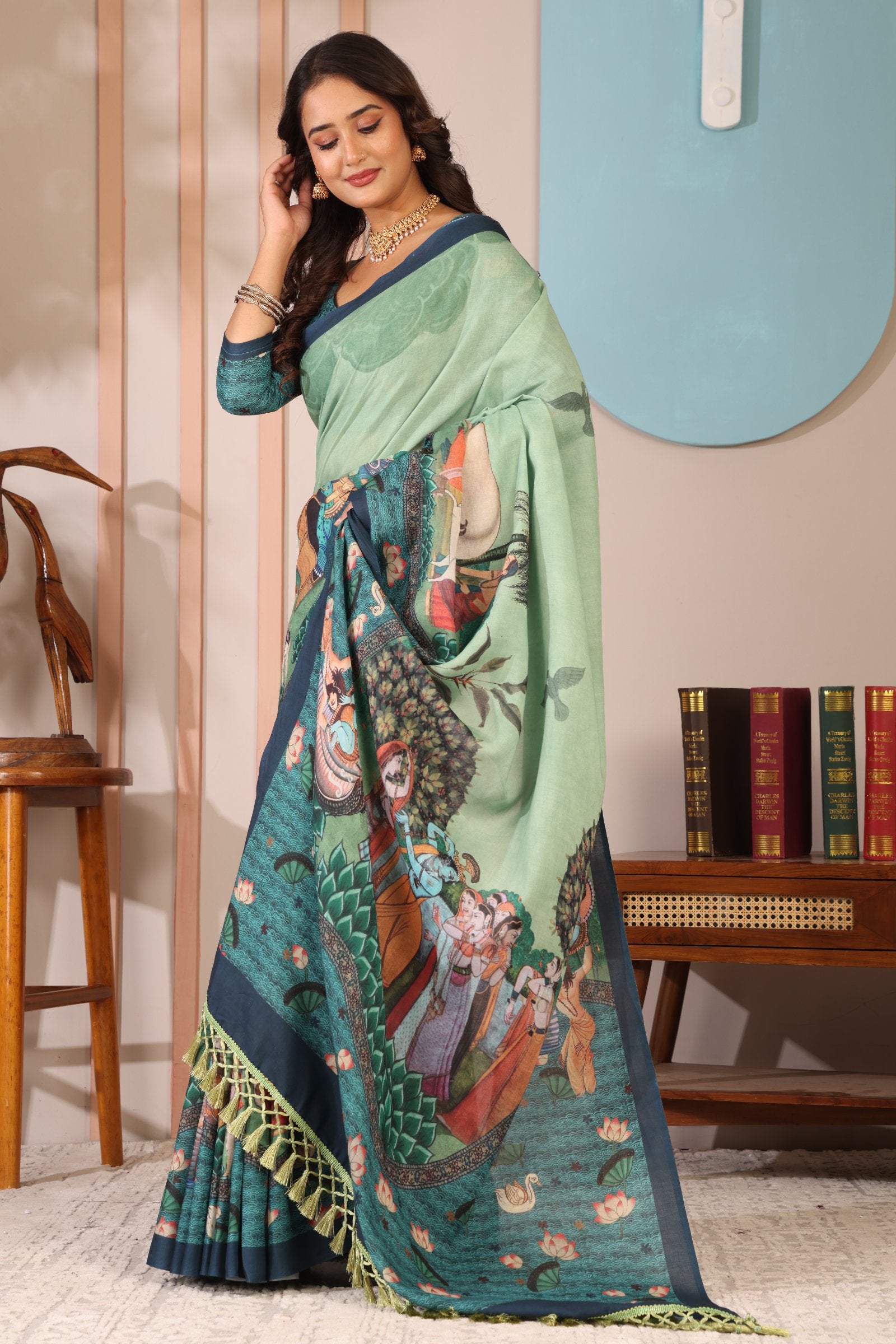 Radhika — Krishna Leela on Mull Cotton Saree