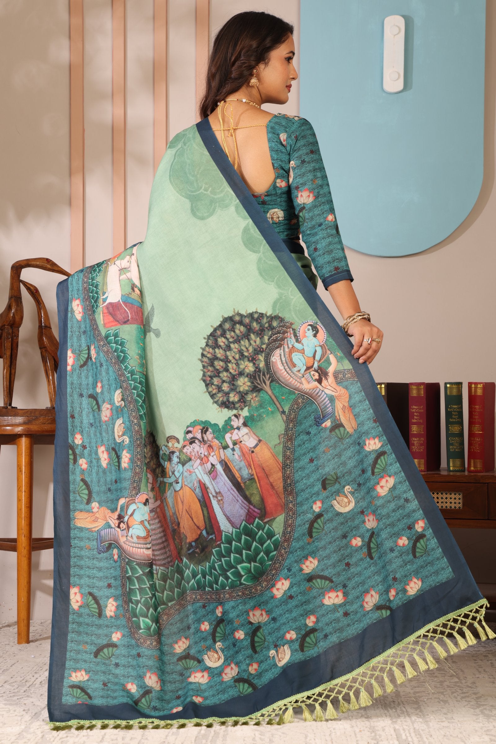 Radhika — Krishna Leela on Mull Cotton Saree