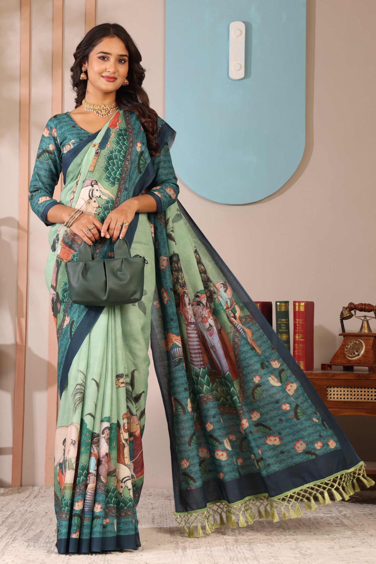 Radhika — Krishna Leela on Mull Cotton Saree