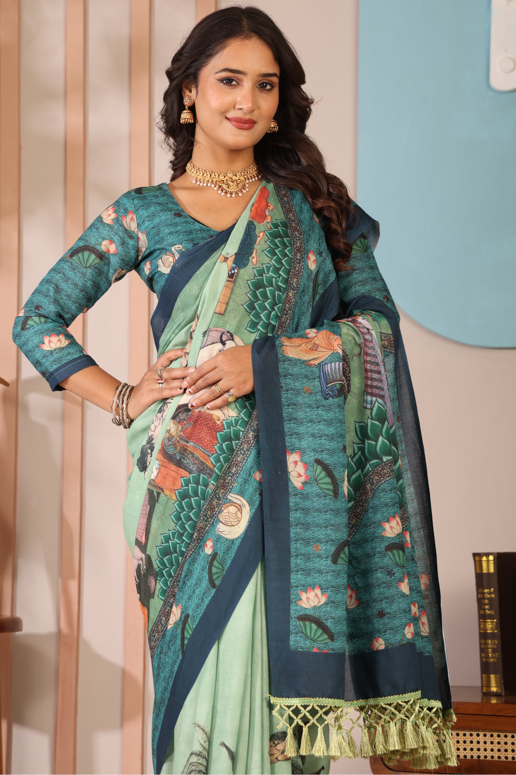 Radhika — Krishna Leela on Mull Cotton Saree