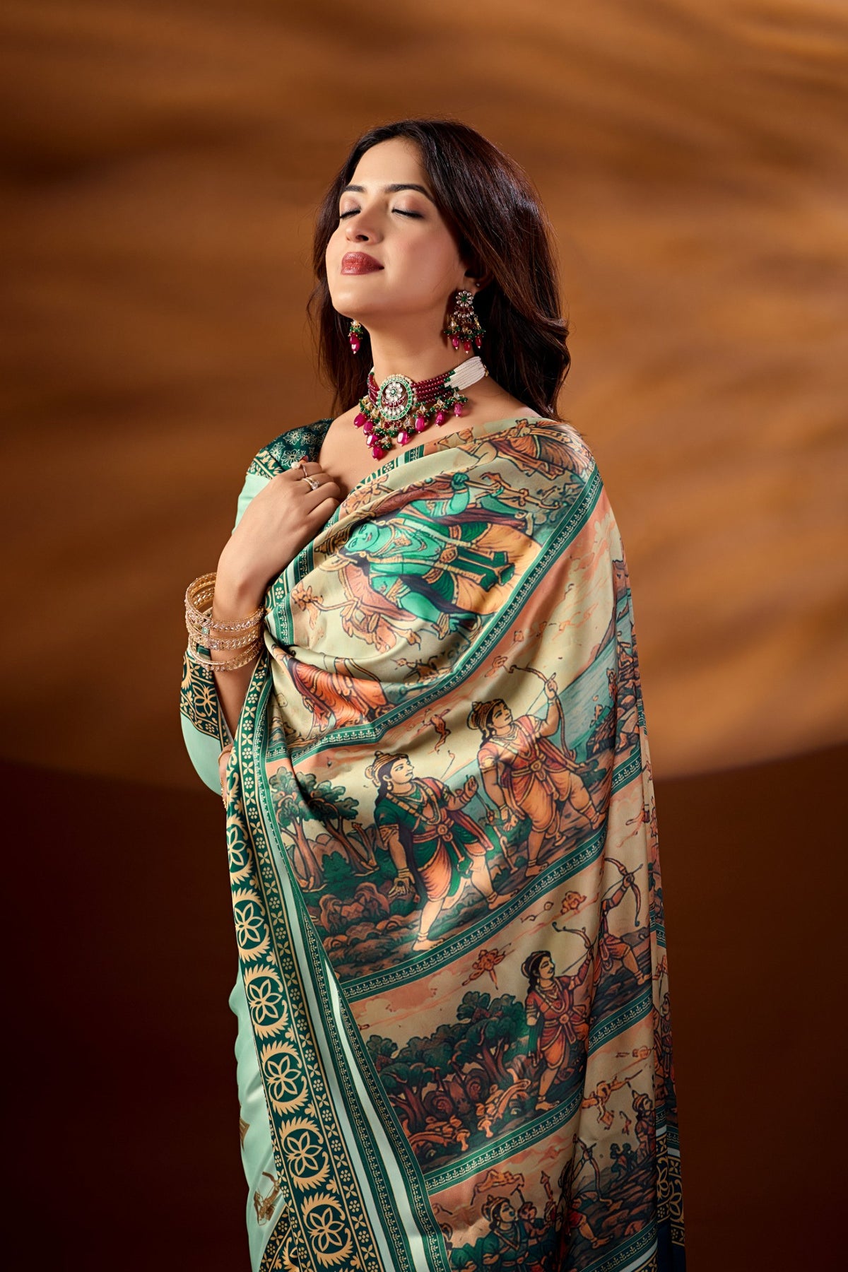 Raghukul — Divine Epic Japan Satin Saree