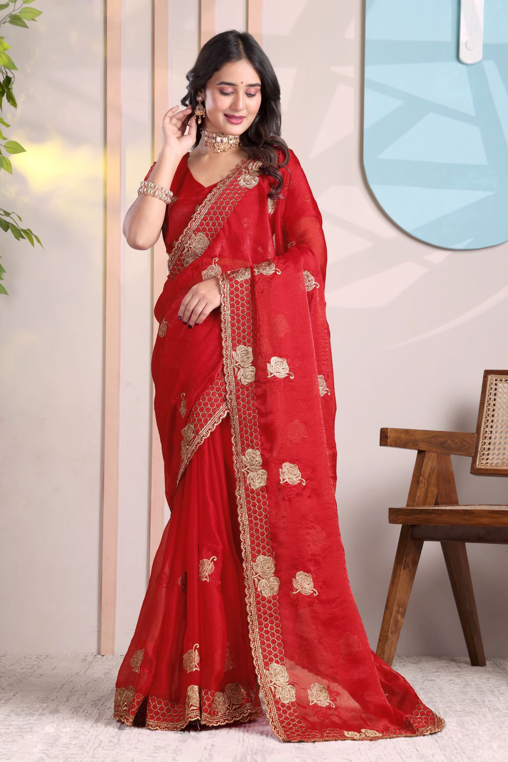 Ragini — Festive Red Frendy Silk Saree
