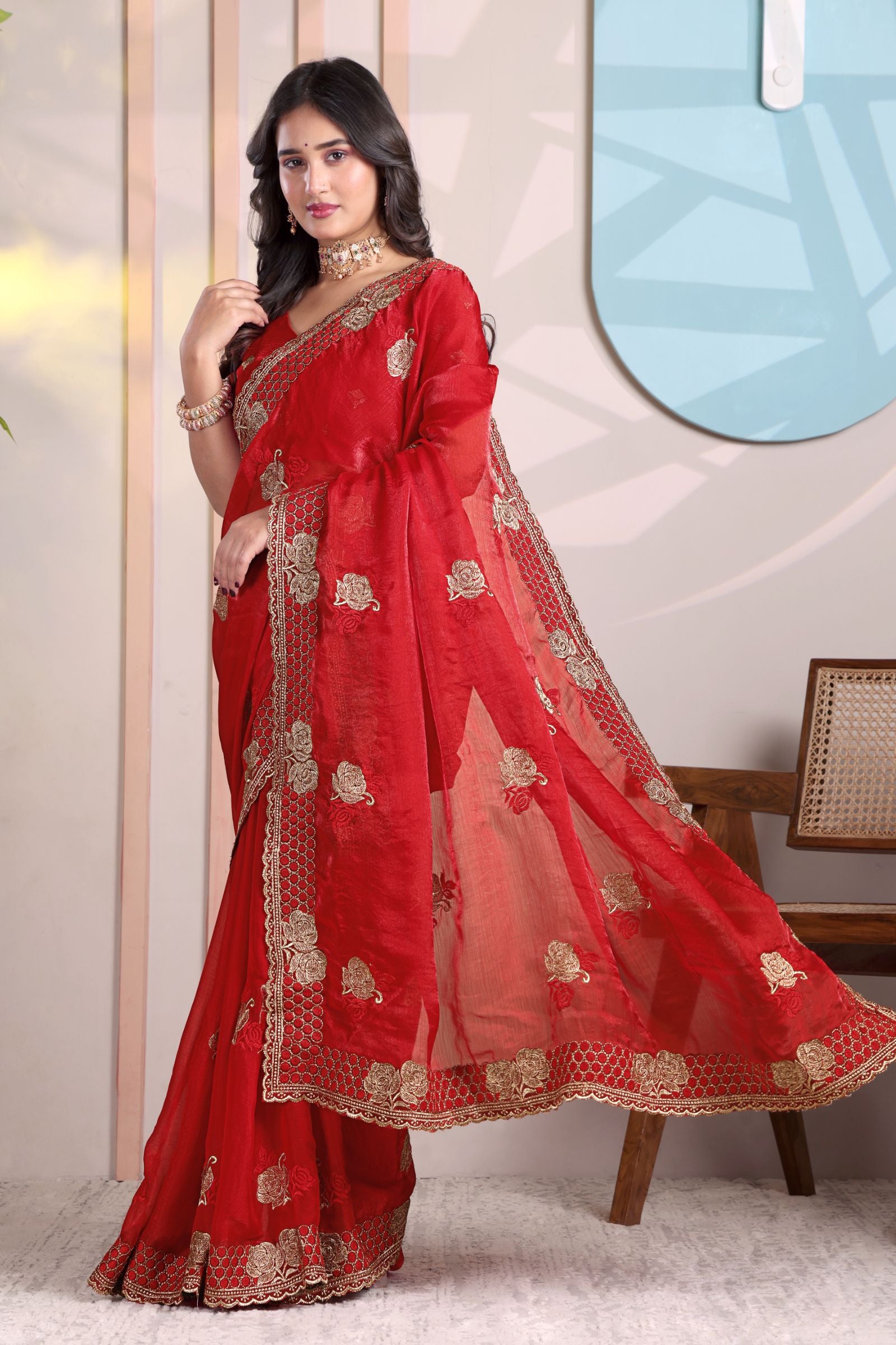 Ragini — Festive Red Frendy Silk Saree