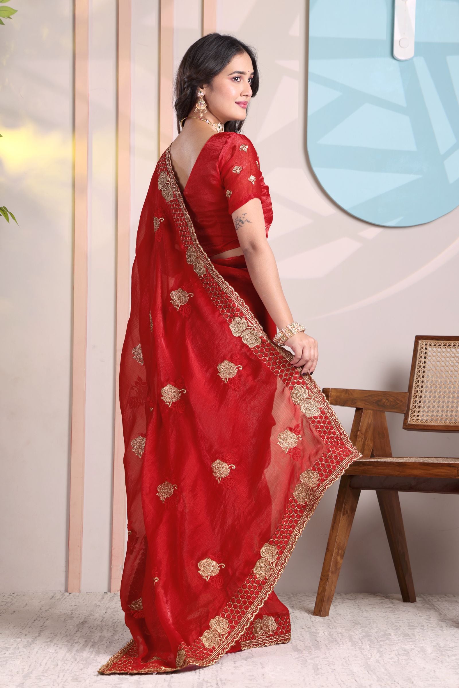 Ragini — Festive Red Frendy Silk Saree