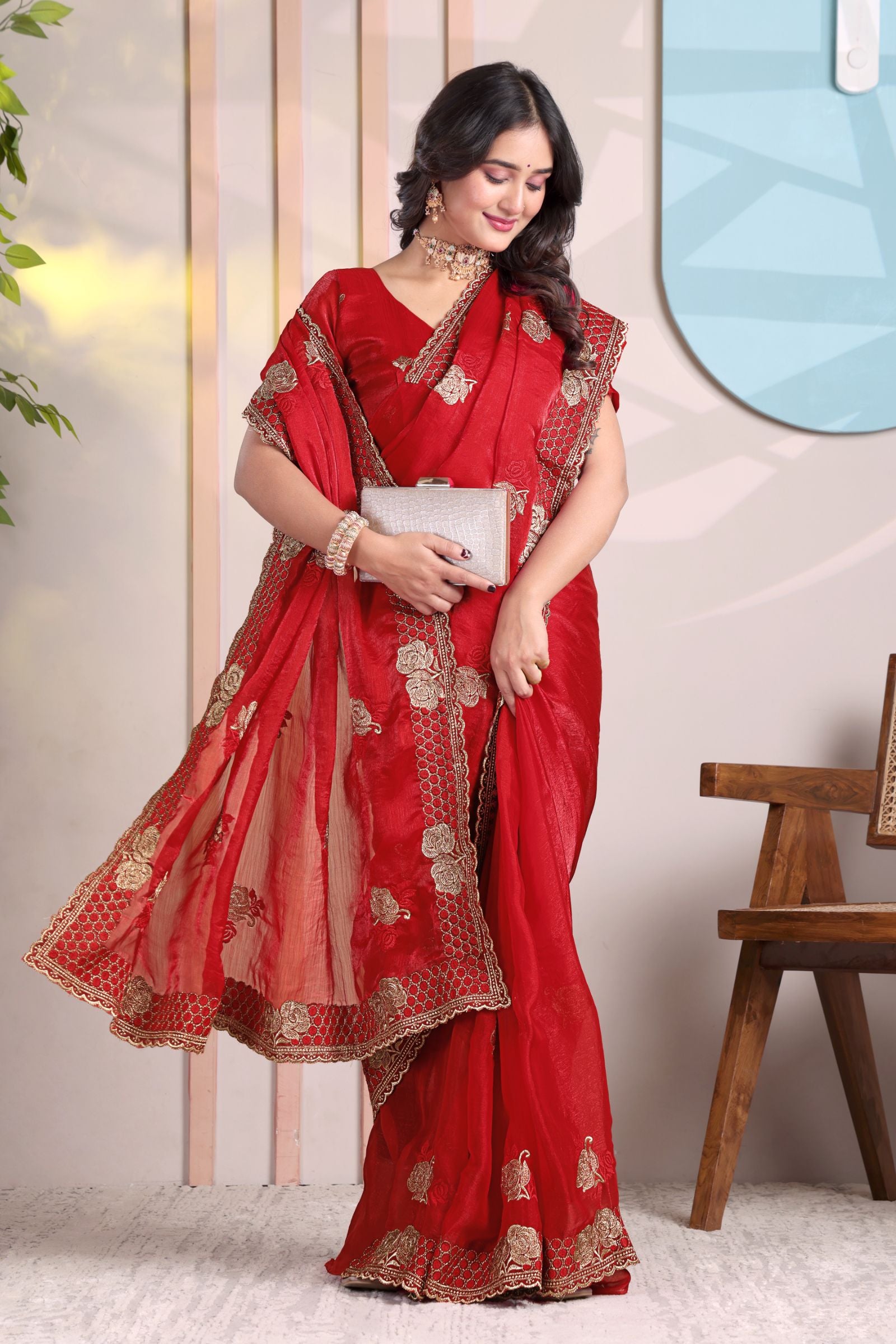 Ragini — Festive Red Frendy Silk Saree