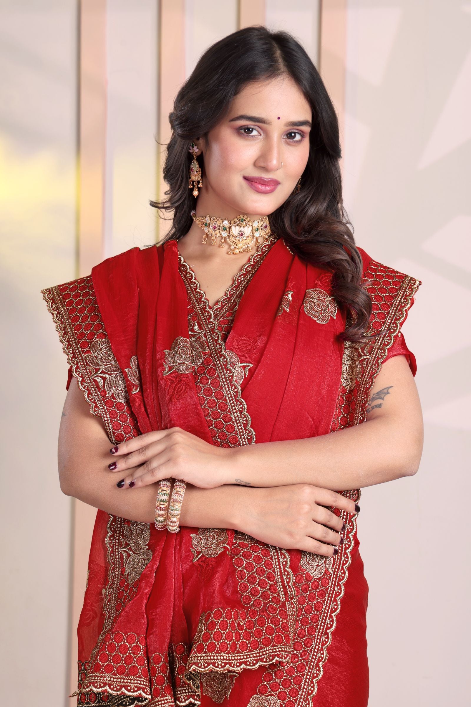 Ragini — Festive Red Frendy Silk Saree