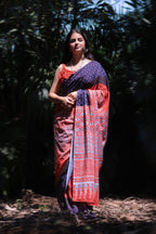 Varnika — Red Blue Ajrakh Print Saree