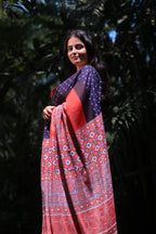 Varnika — Red Blue Ajrakh Print Saree