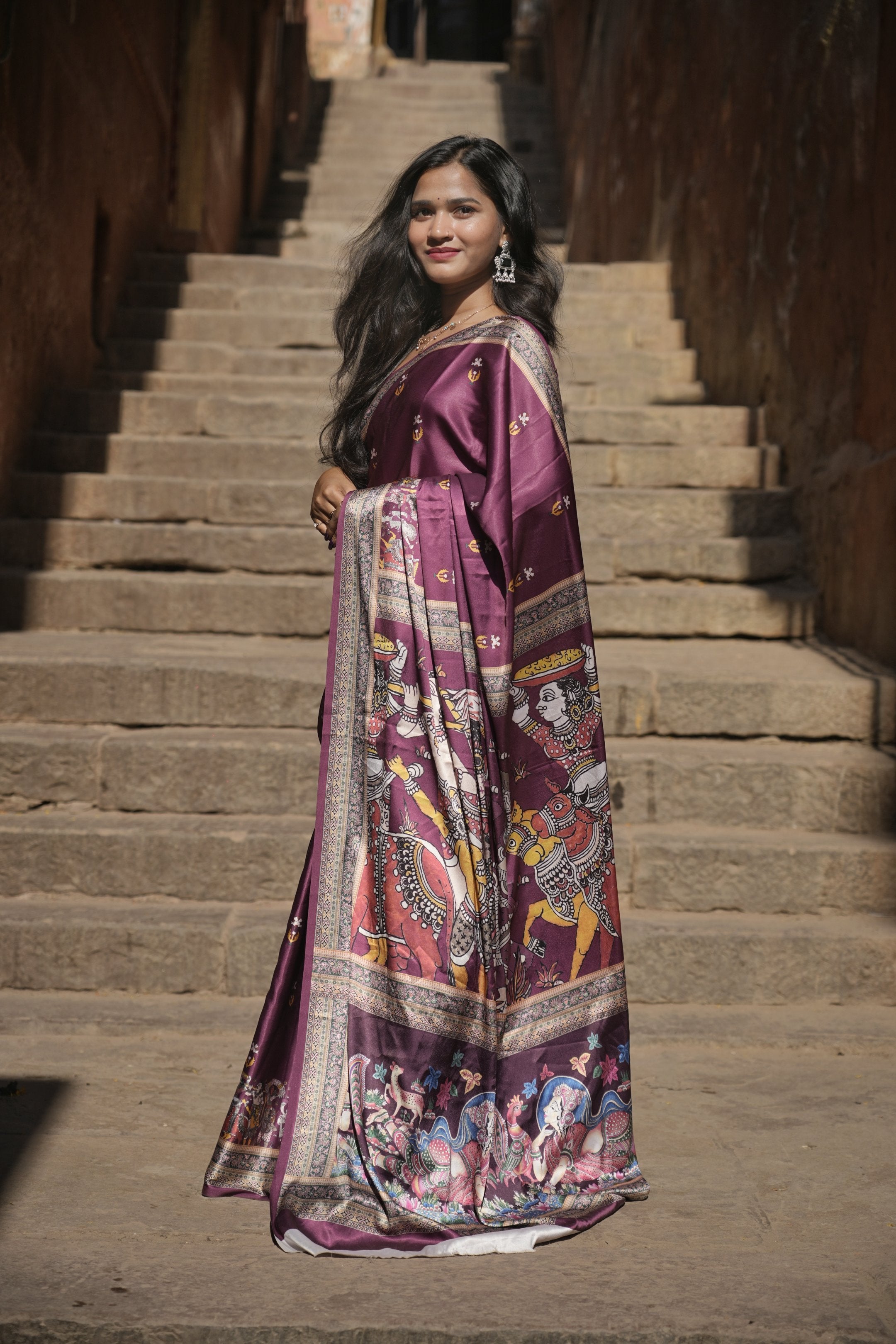 Saanvi — Royal Maroon Madhubani Art Silk Saree