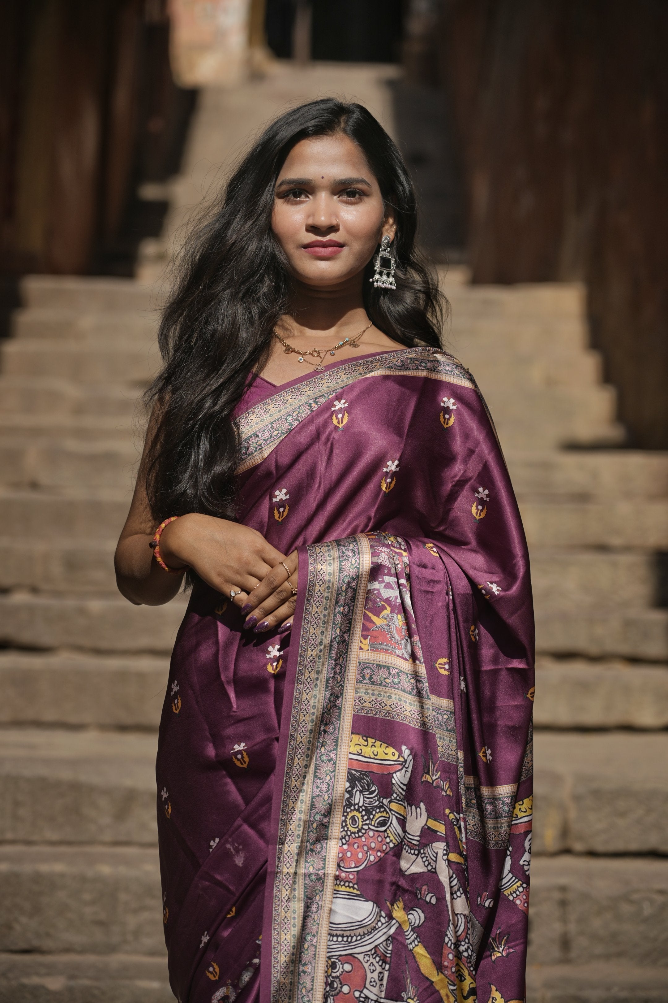 Saanvi — Royal Maroon Madhubani Art Silk Saree