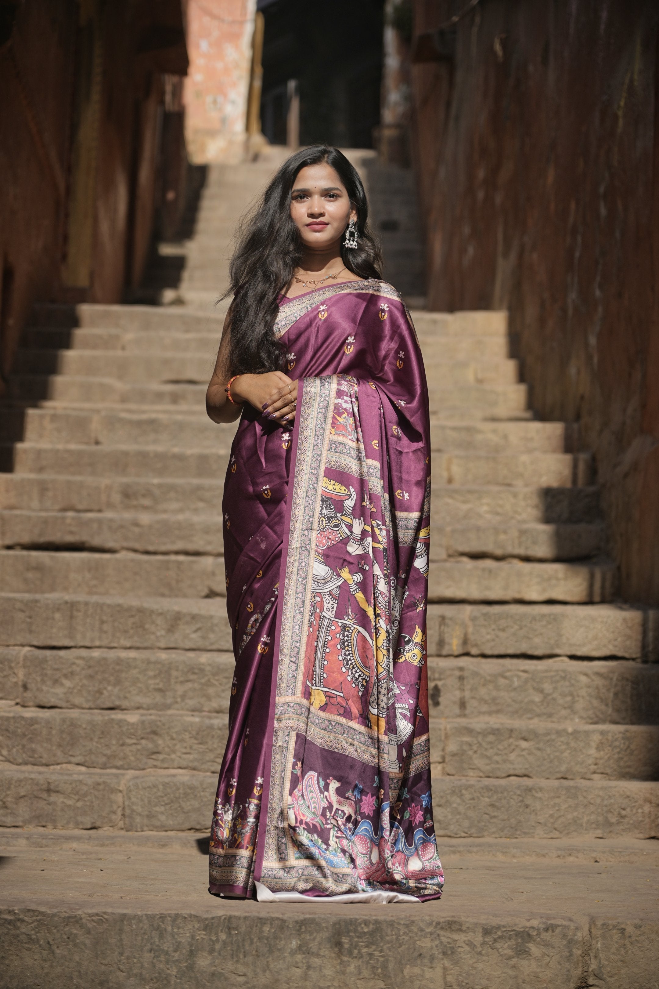 Saanvi — Royal Maroon Madhubani Art Silk Saree