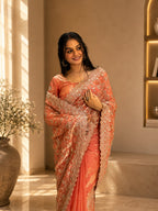 Ruchira — Coral Frendy Satin Embroidered Saree