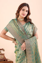 Sarayu — Green Frendy Satin Silk Zari Embroidered Saree