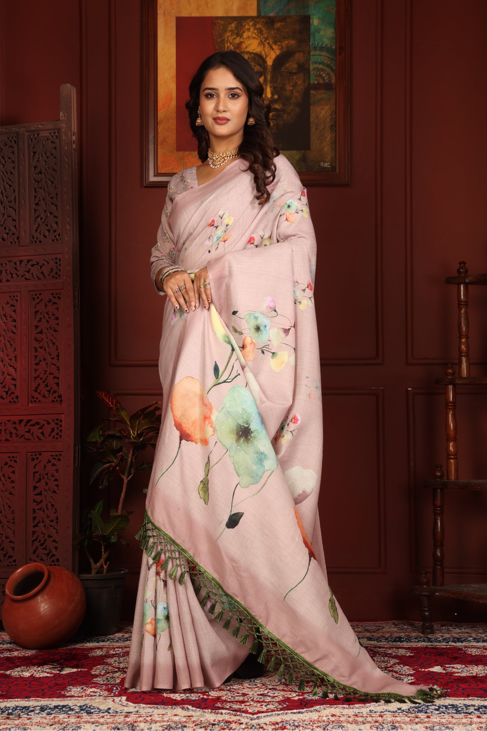 Saumya — Gulabi Phoolon Wali Mull Cotton Saree