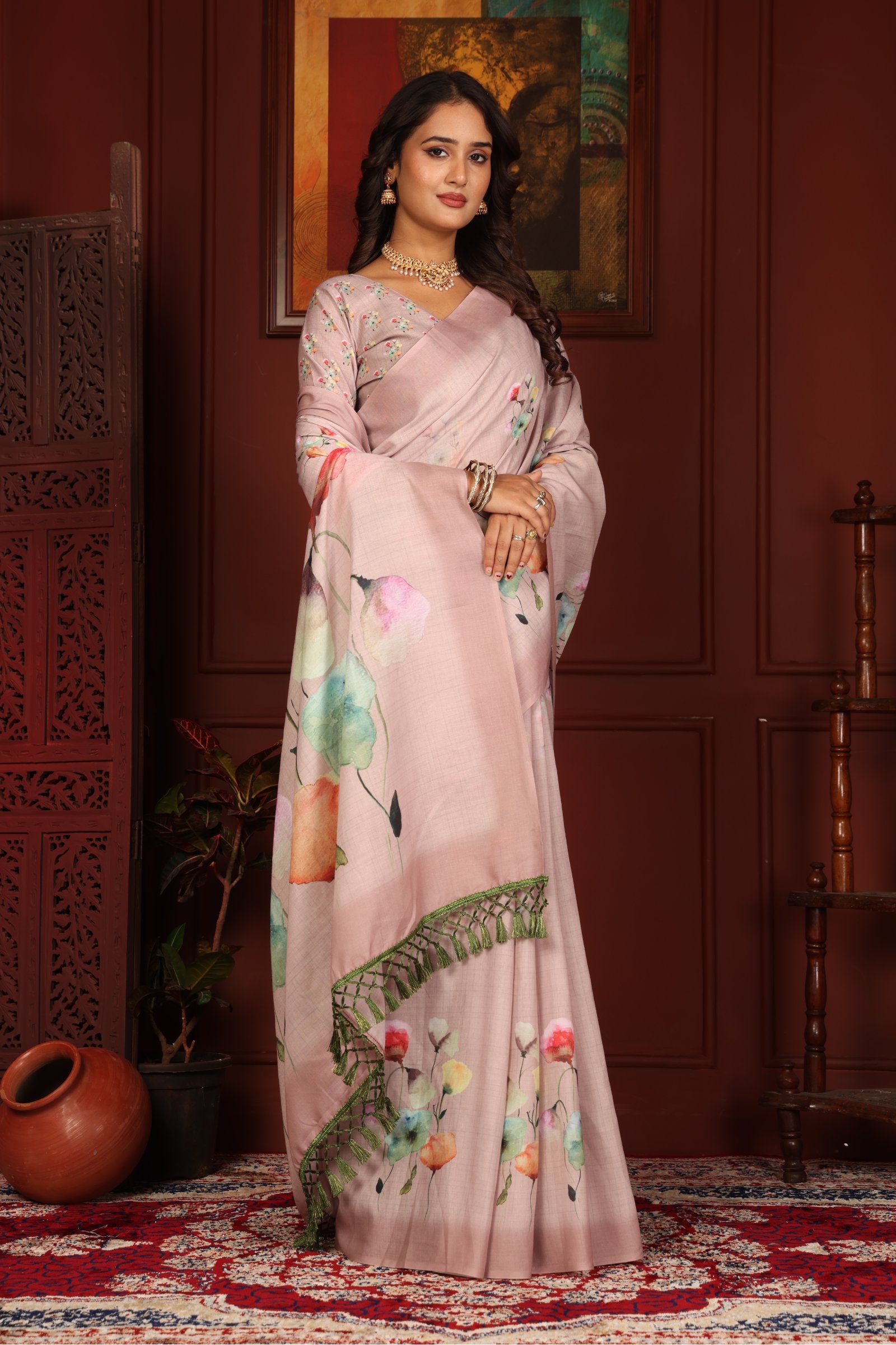 Saumya — Gulabi Phoolon Wali Mull Cotton Saree
