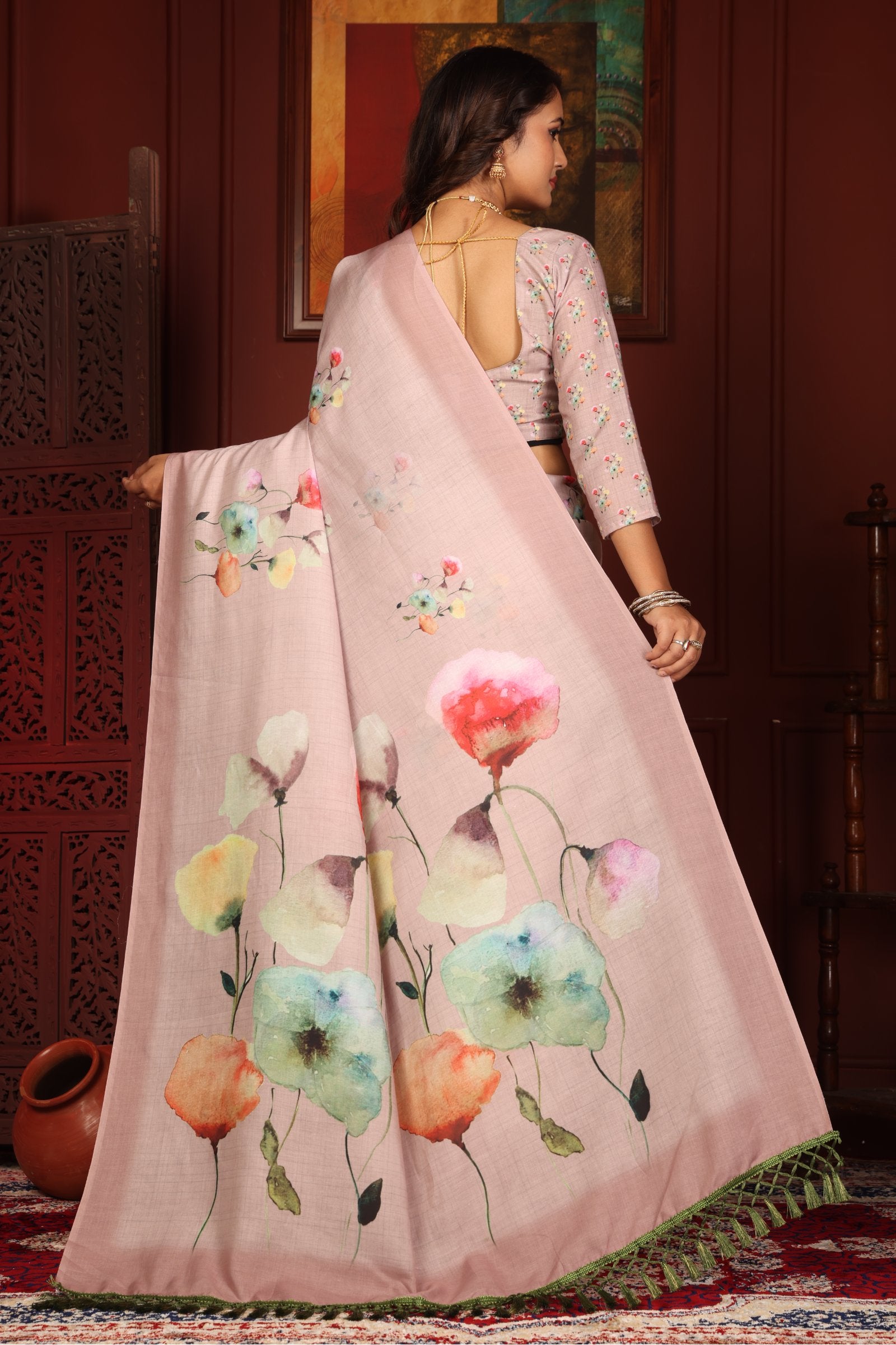 Saumya — Gulabi Phoolon Wali Mull Cotton Saree