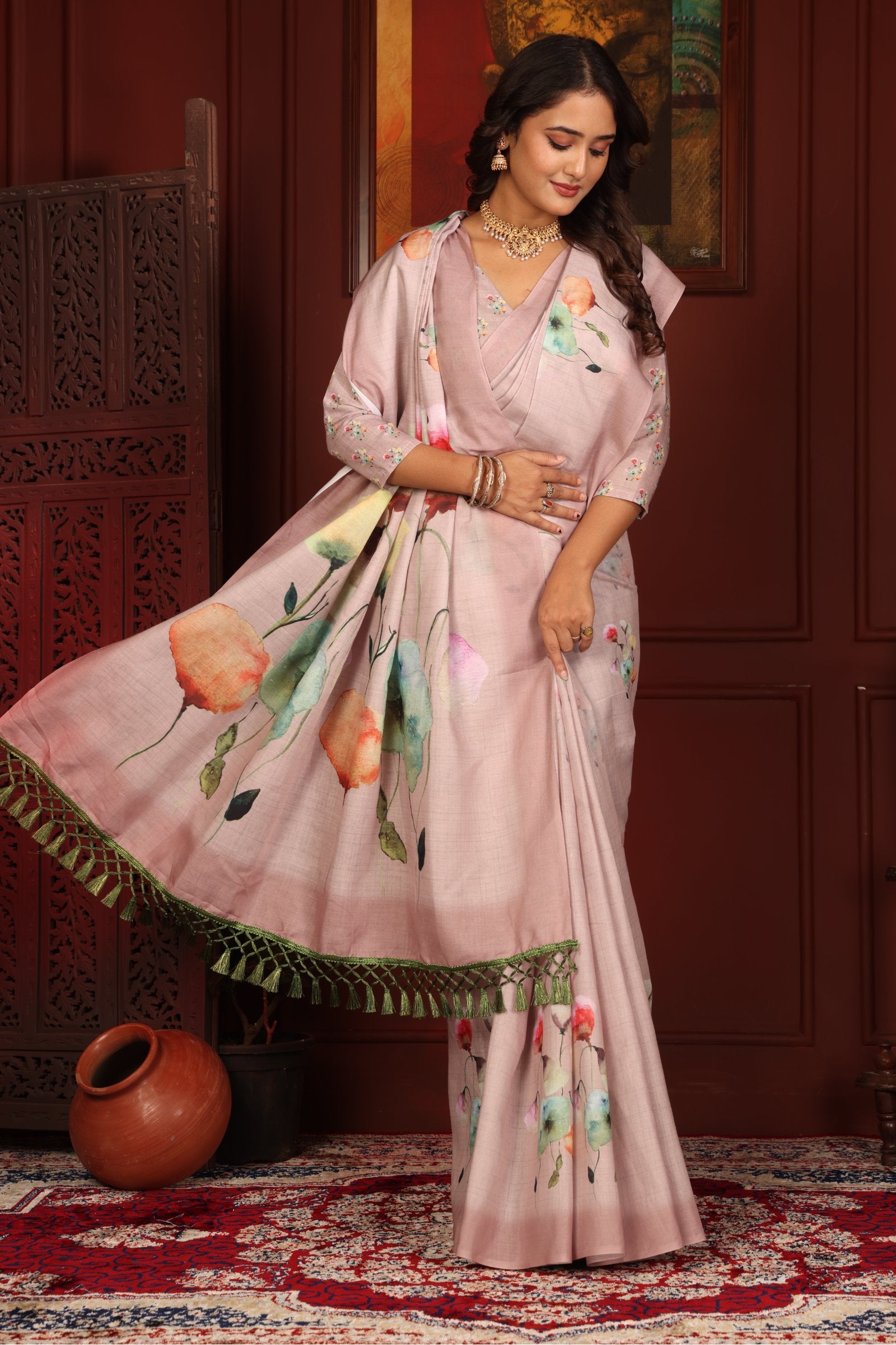Saumya — Gulabi Phoolon Wali Mull Cotton Saree