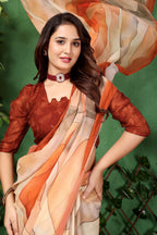 Sharvani — Earth Toned Abstract Pattern Georgette Saree
