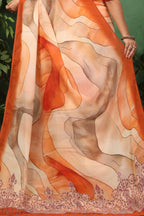 Sharvani — Earth Toned Abstract Pattern Georgette Saree
