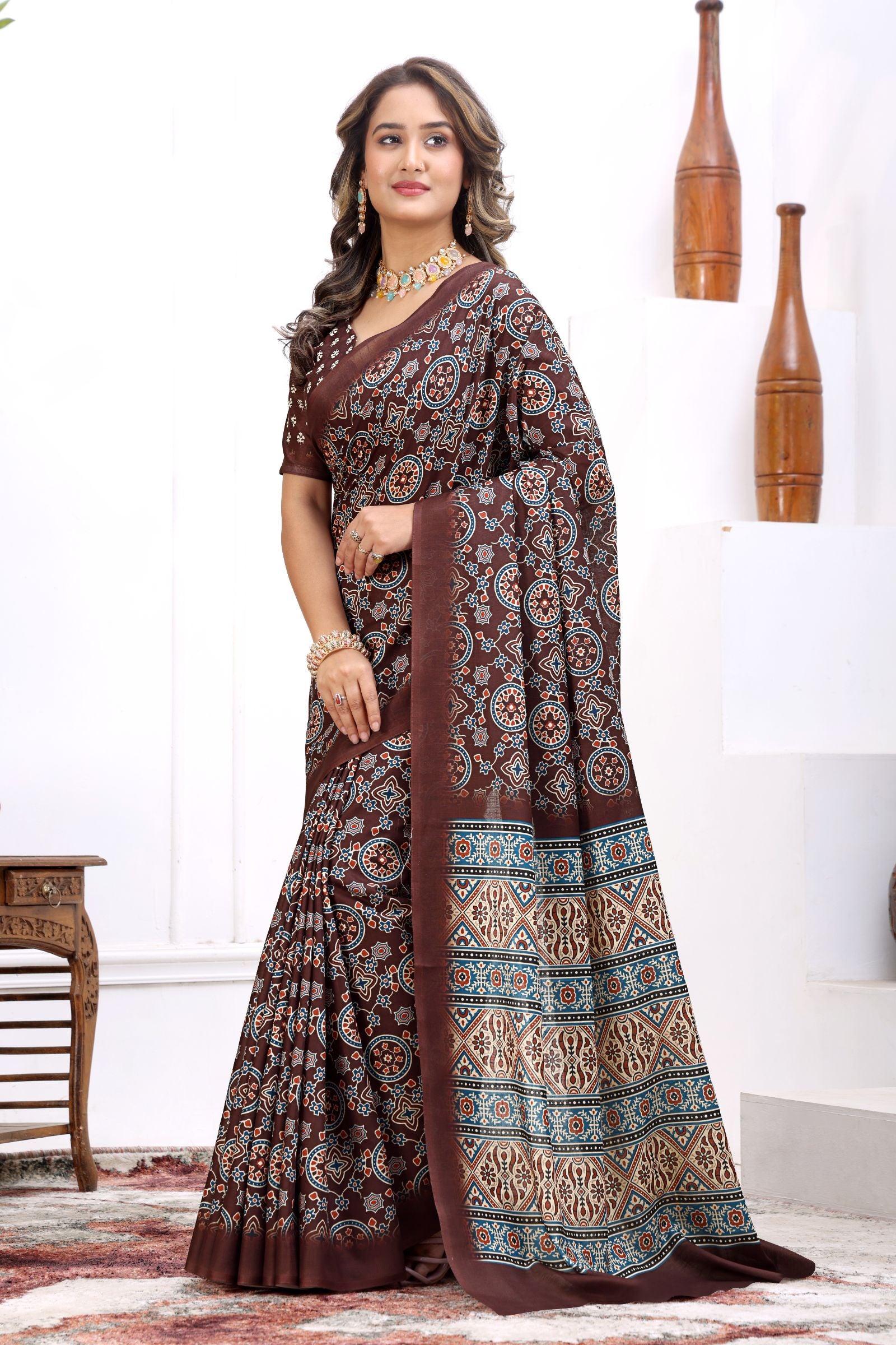 Sitara — Cotton Linen Ajrakh Inspired Saree