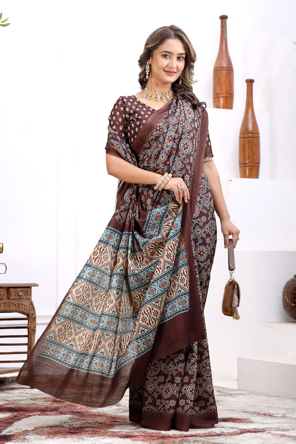 Sitara — Cotton Linen Ajrakh Inspired Saree