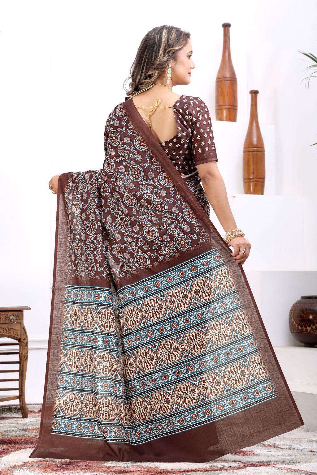 Sitara — Cotton Linen Ajrakh Inspired Saree