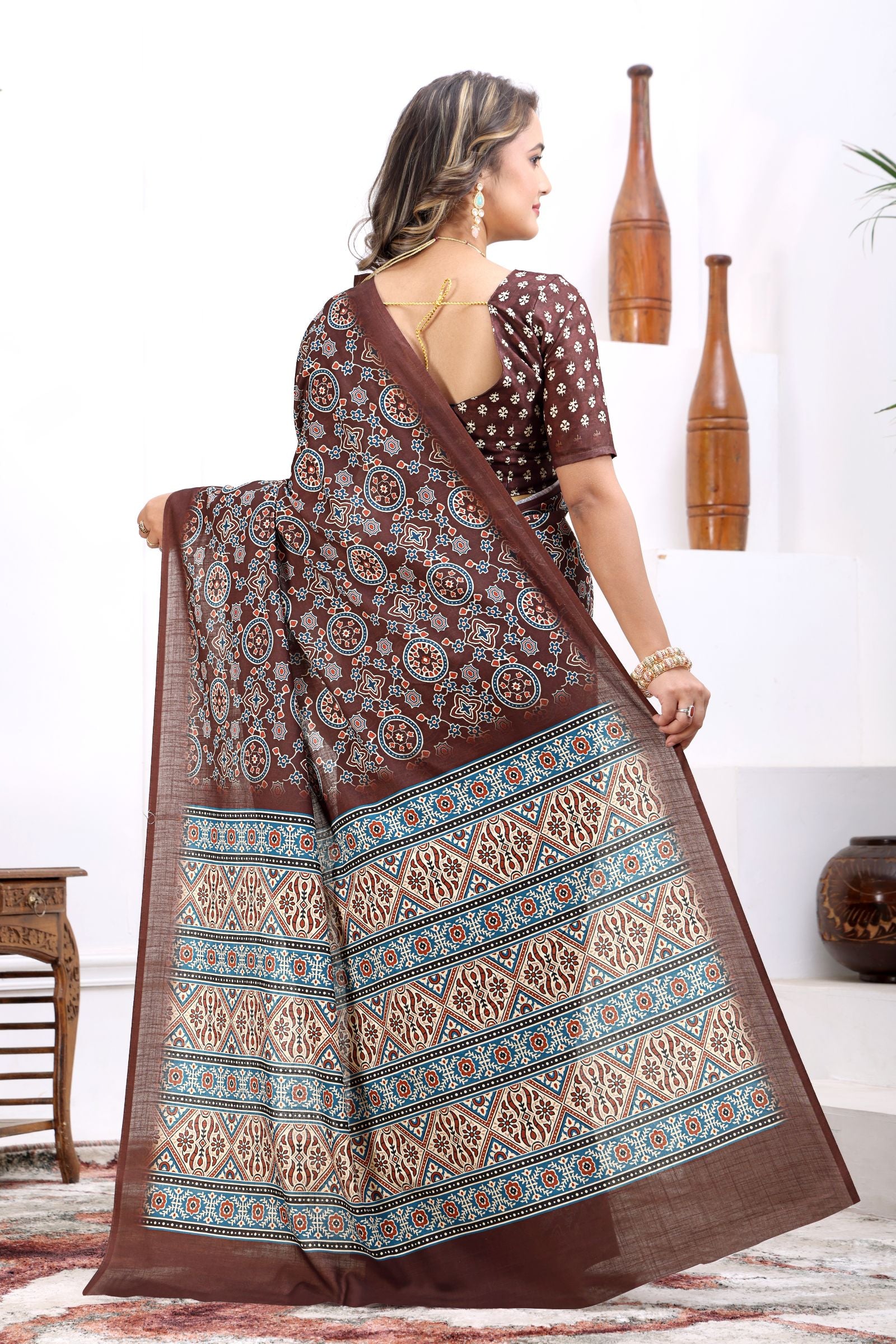 Sitara — Cotton Linen Ajrakh Inspired Saree