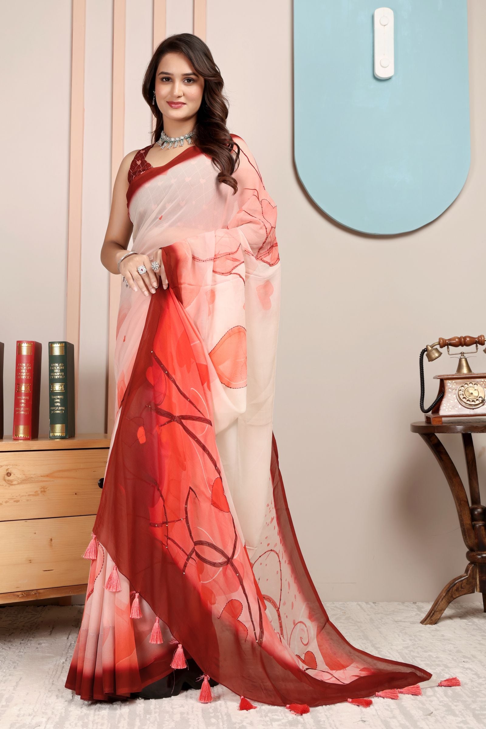 Snehika — Crimson Heart Viscose Georgette Saree