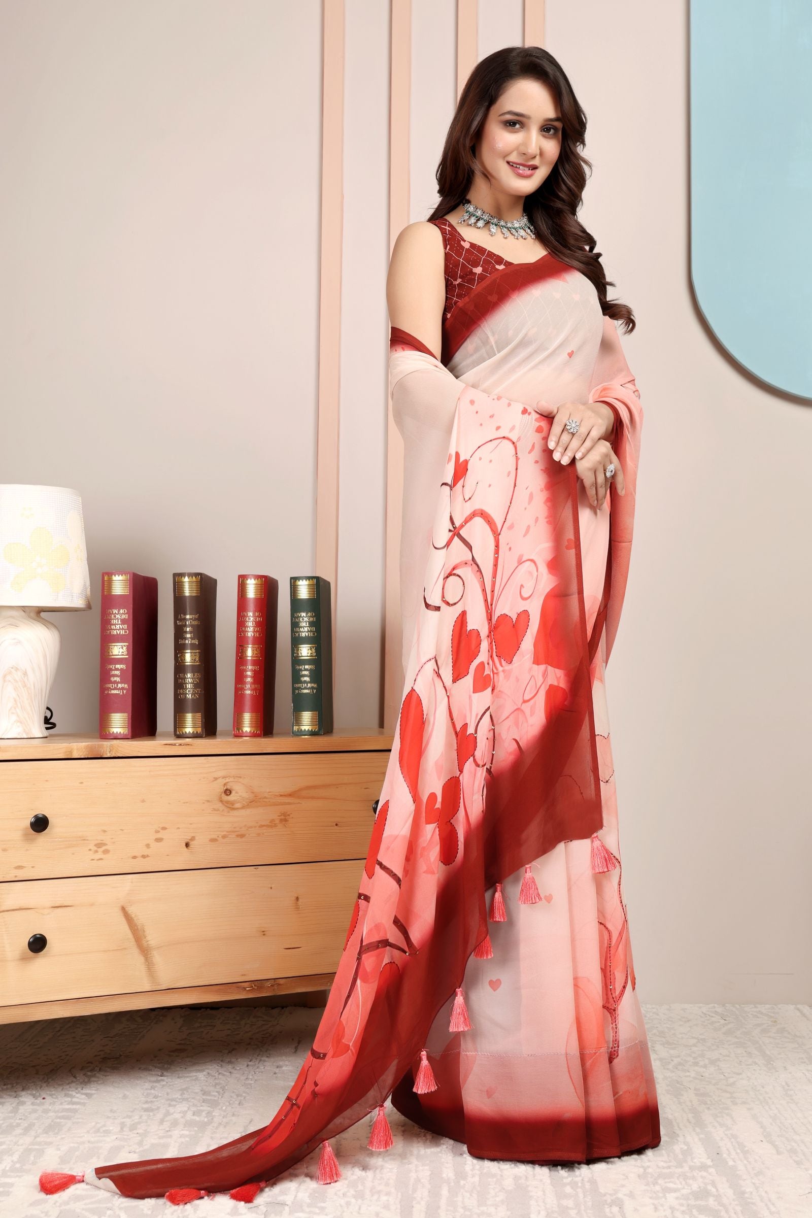 Snehika — Crimson Heart Viscose Georgette Saree
