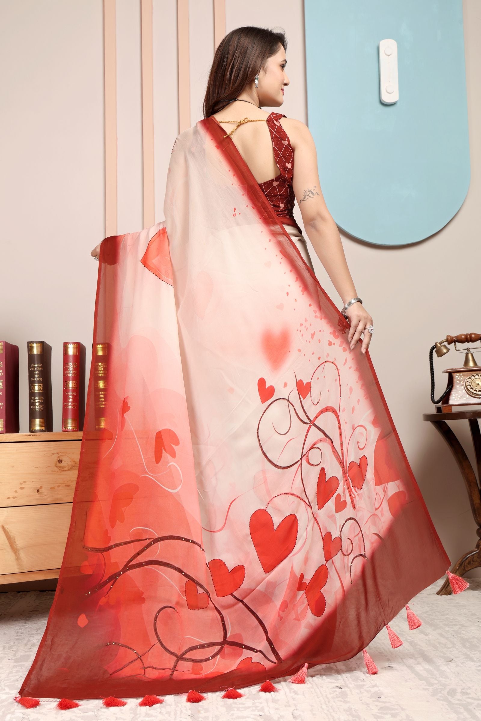Snehika — Crimson Heart Viscose Georgette Saree