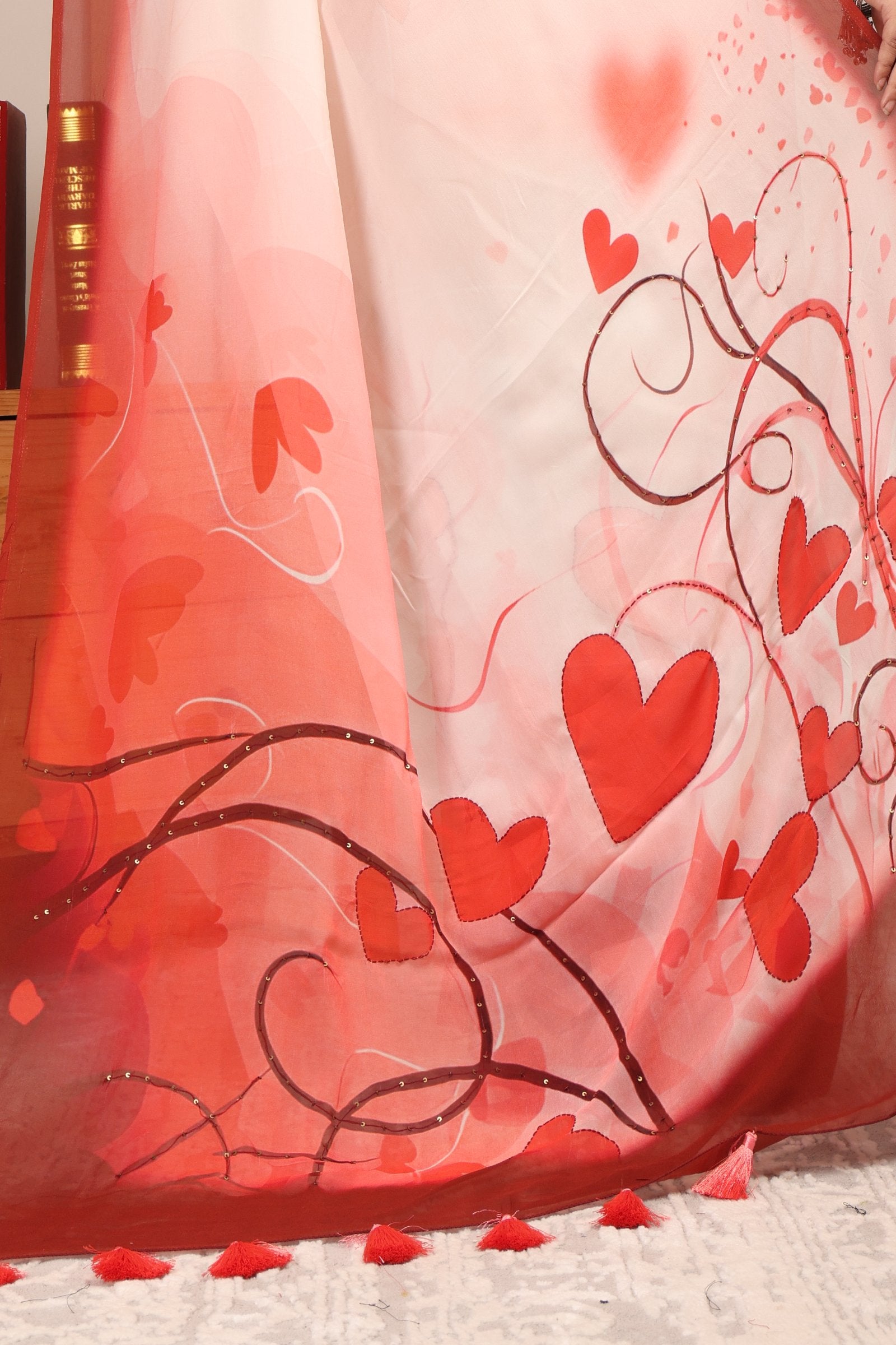 Snehika — Crimson Heart Viscose Georgette Saree