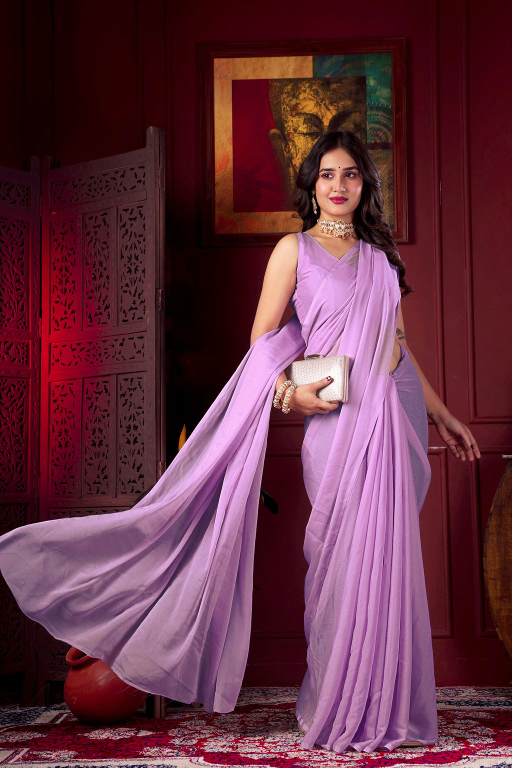 Srestha — Substle Lavender Star Georgette Saree