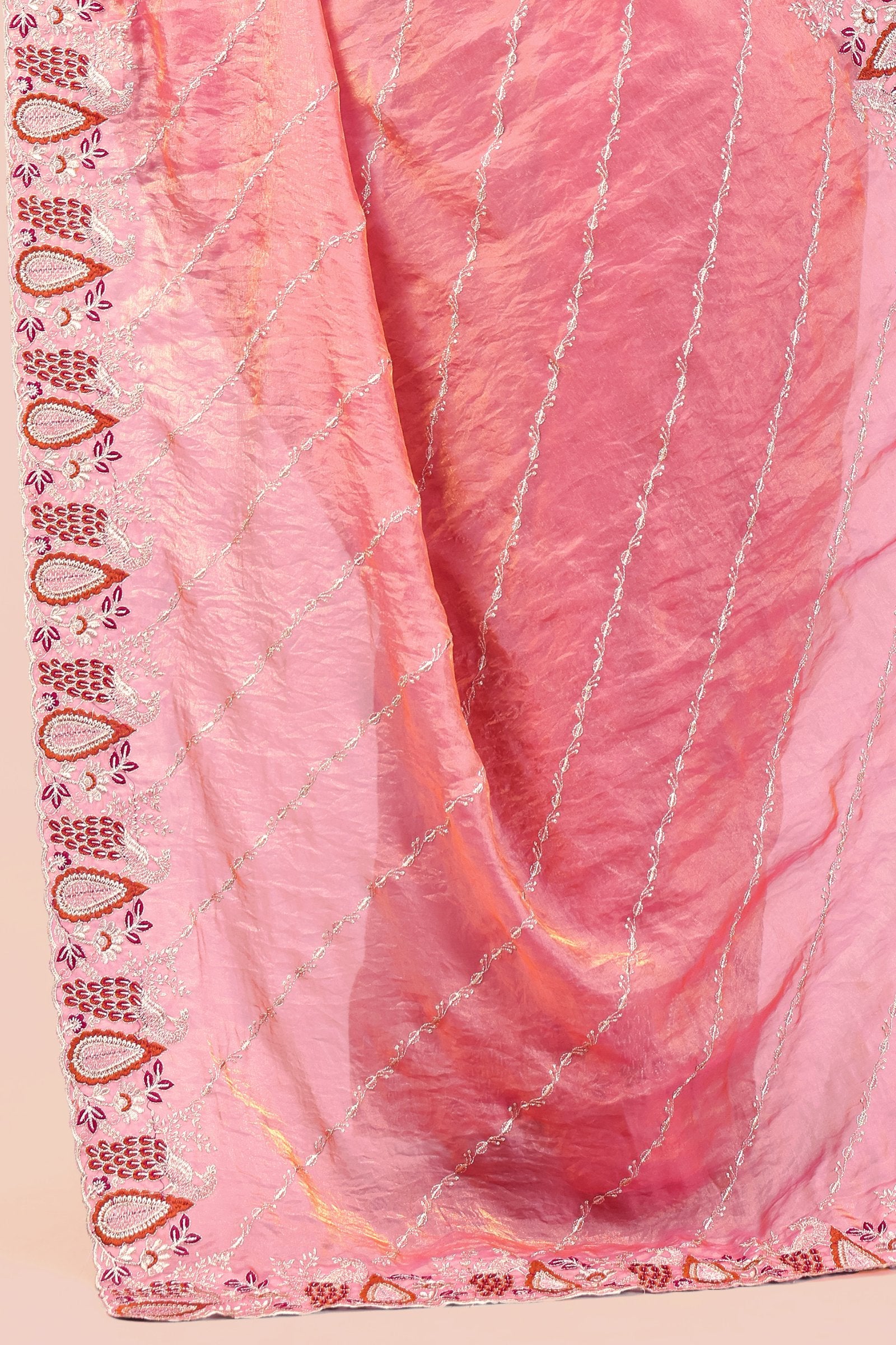 Suhani — Pink Paisley Embroidered Designer Frendy Satin Saree