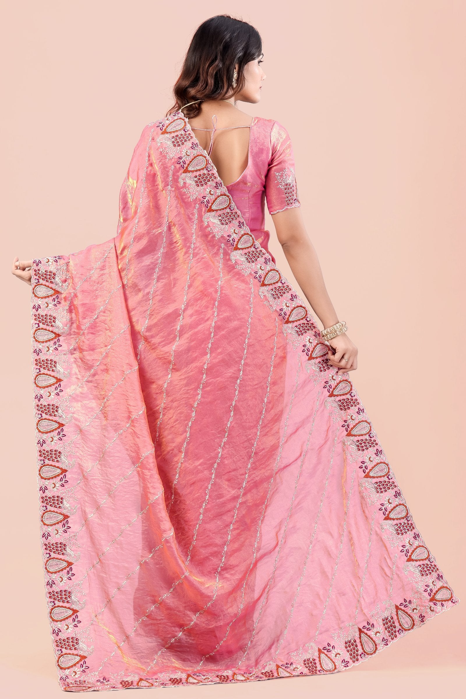 Suhani — Pink Paisley Embroidered Designer Frendy Satin Saree