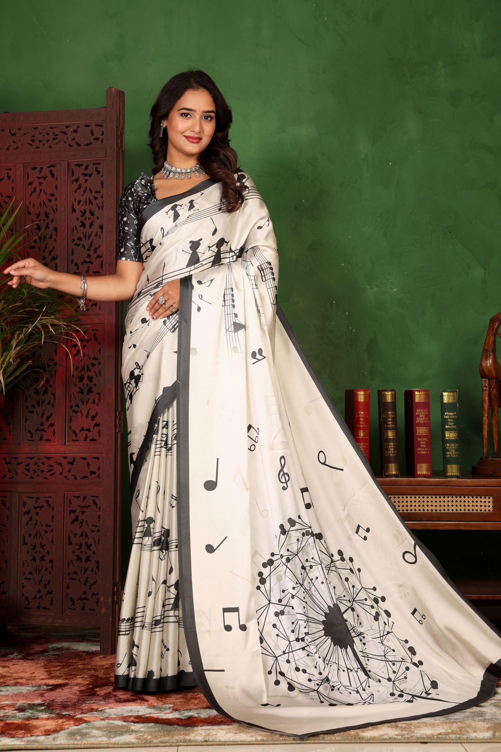 Swarangi — Musical Note Satin Silk Saree