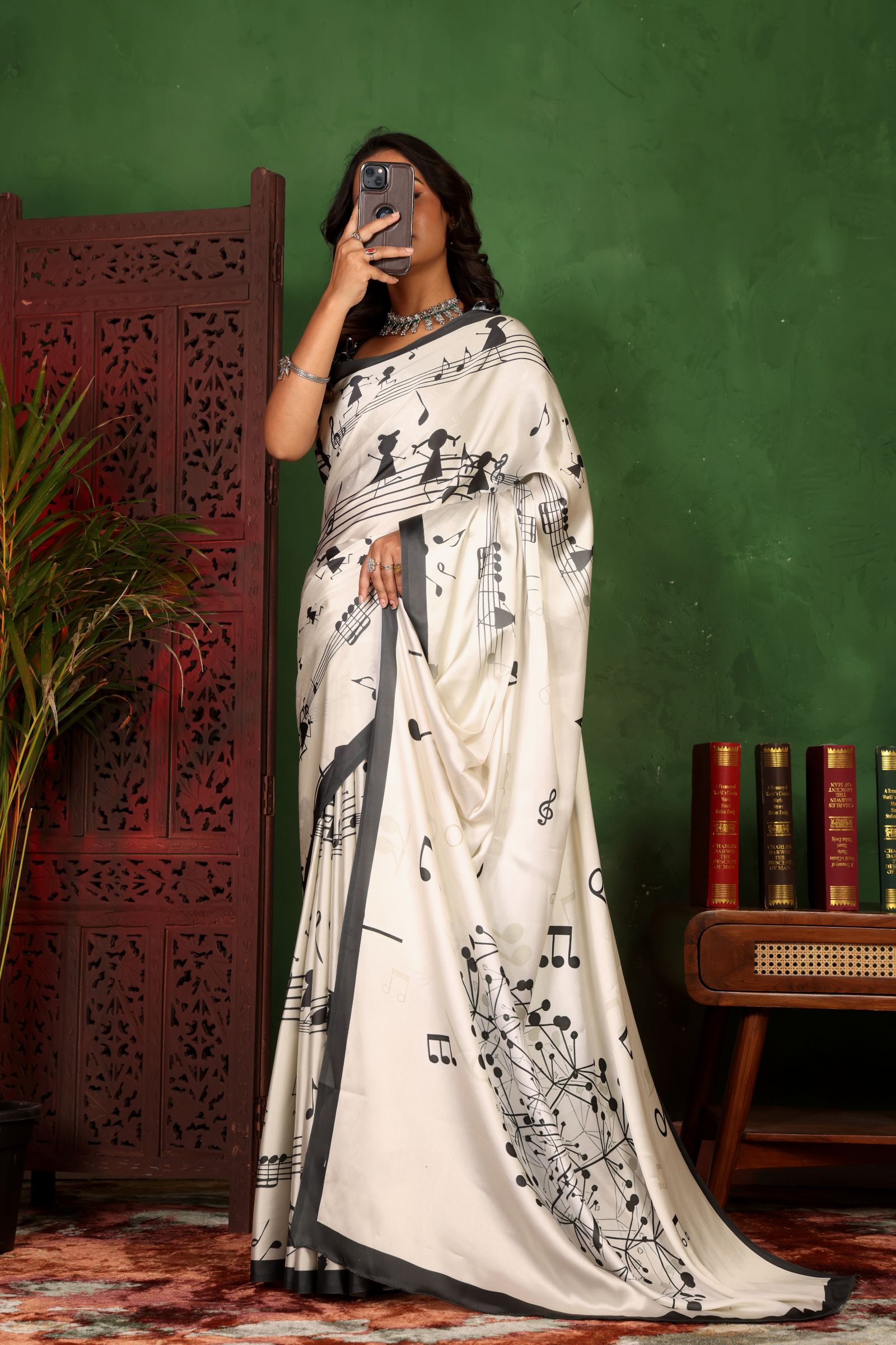 Swarangi — Musical Note Satin Silk Saree