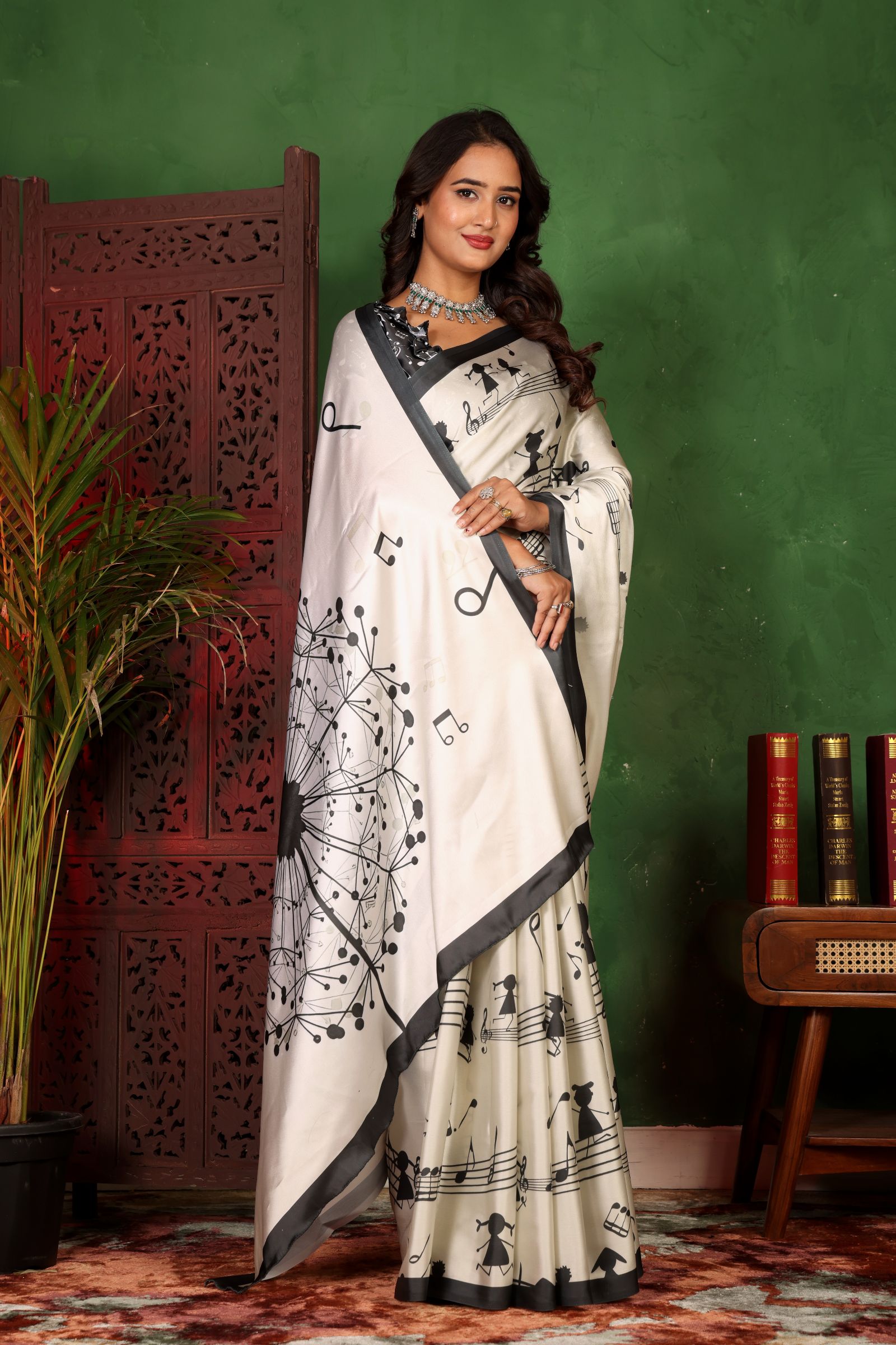 Swarangi — Musical Note Satin Silk Saree
