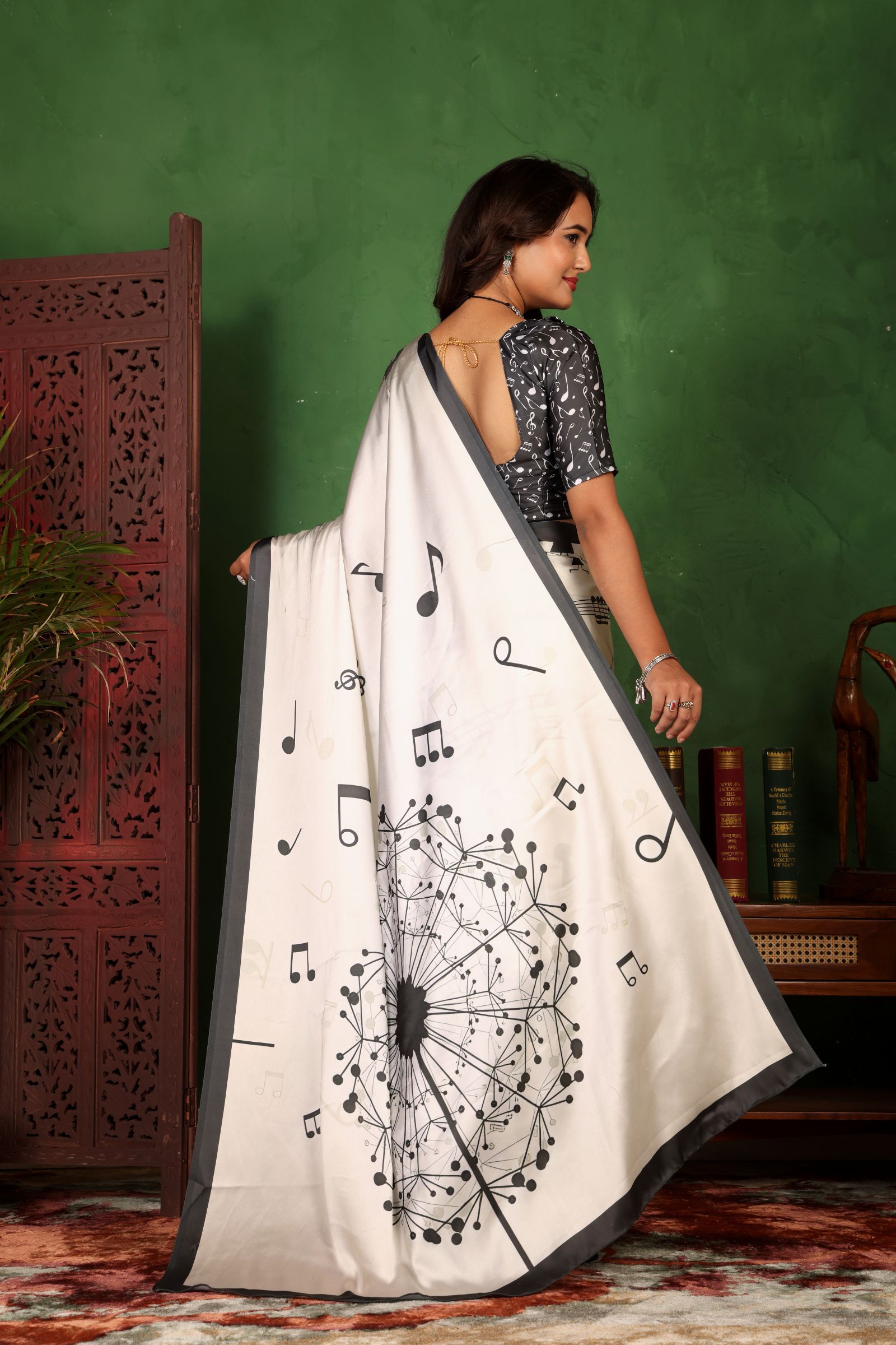 Swarangi — Musical Note Satin Silk Saree