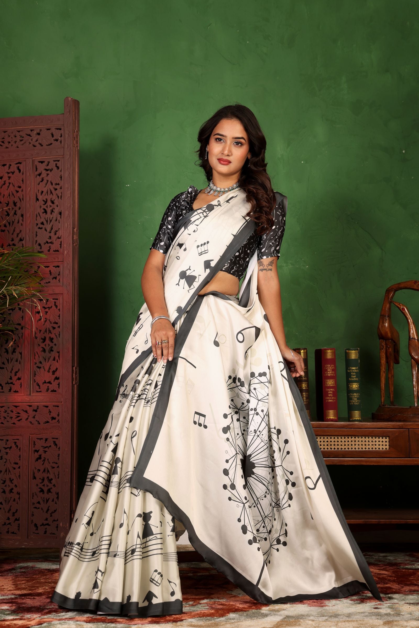Swarangi — Musical Note Satin Silk Saree
