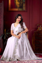 Swetha — White Rising Chiffon Embroidered Saree