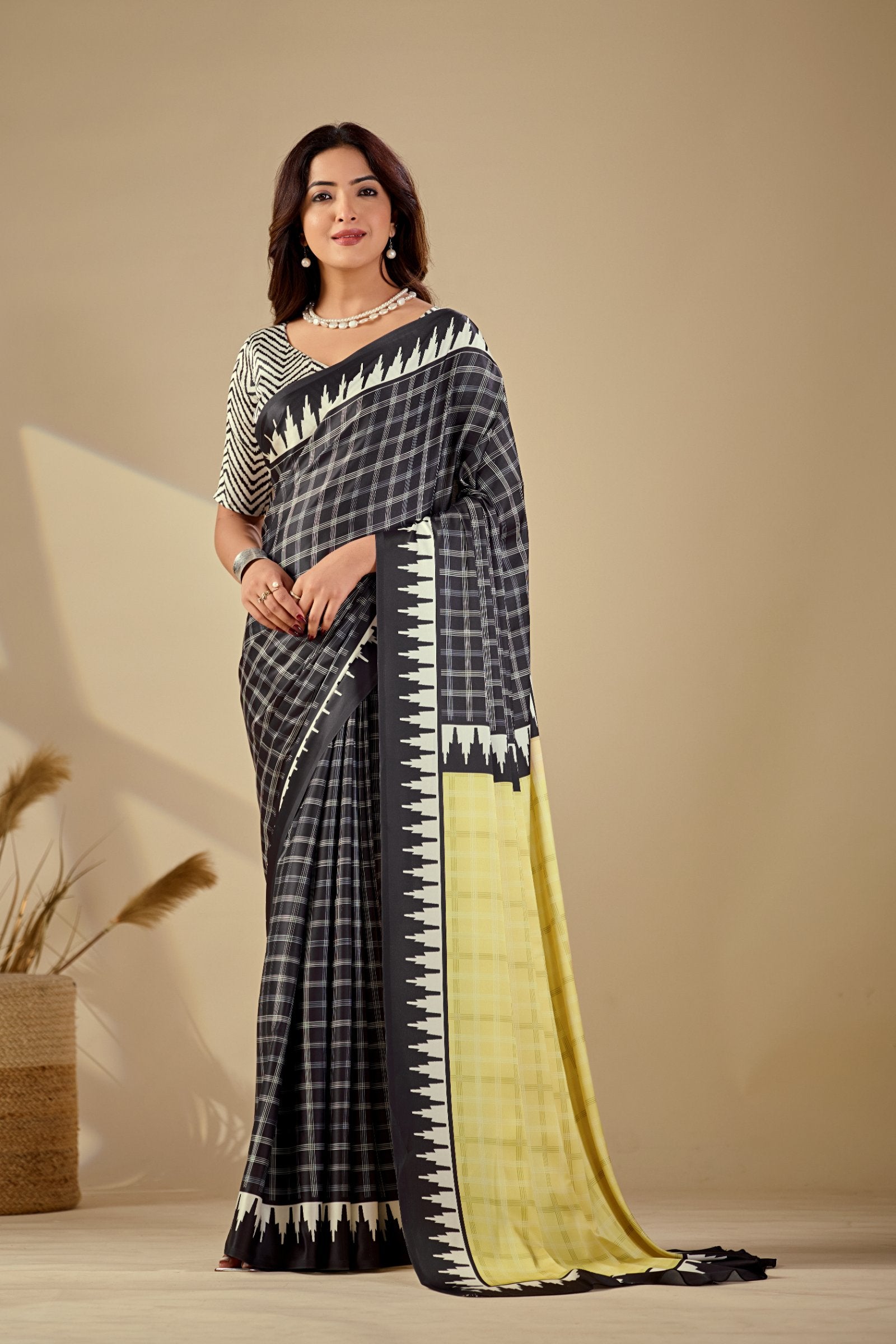 Takshshila — Japan Satin Geometric Modern Print Saree
