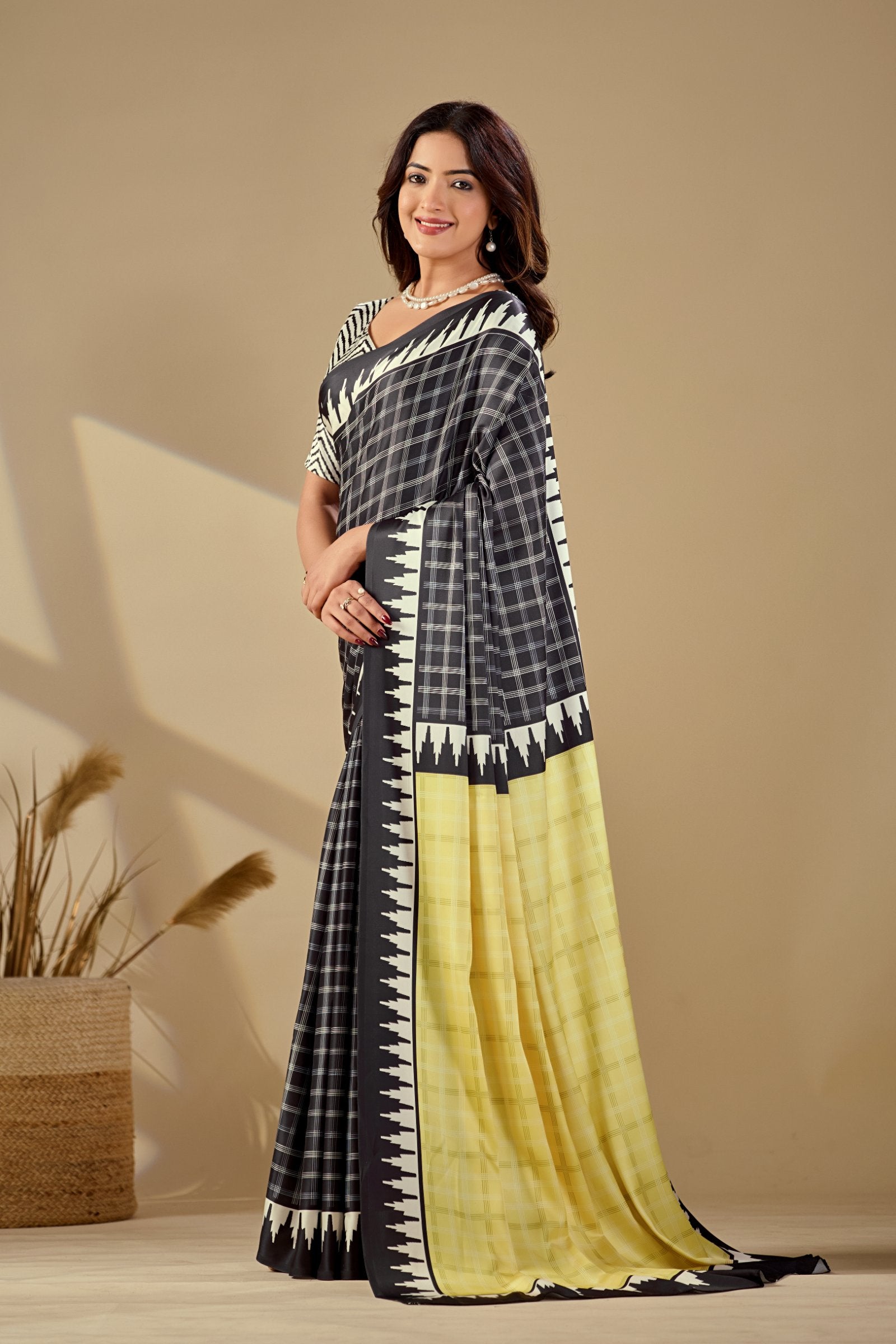 Takshshila — Japan Satin Geometric Modern Print Saree