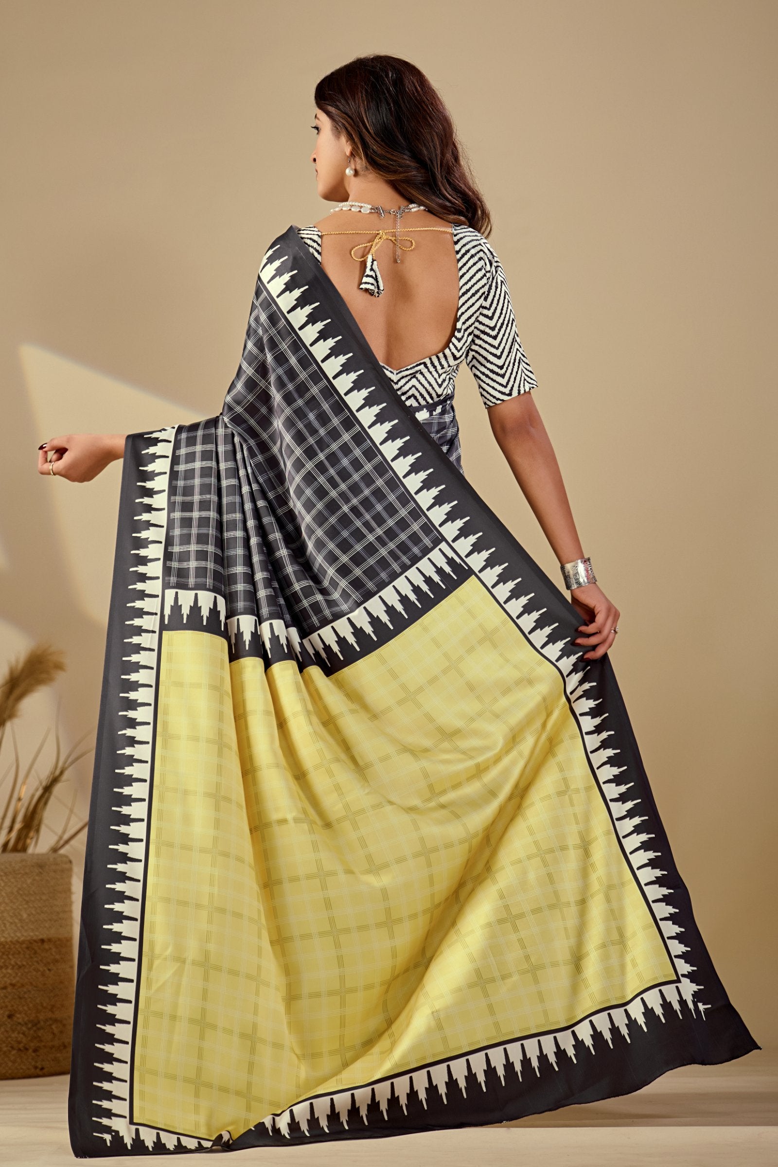 Takshshila — Japan Satin Geometric Modern Print Saree