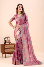 Tarakshi — Pink Satin Silk Peacock Embroidered Saree