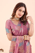 Tarakshi — Pink Satin Silk Peacock Embroidered Saree