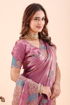 Tarakshi — Pink Satin Silk Peacock Embroidered Saree