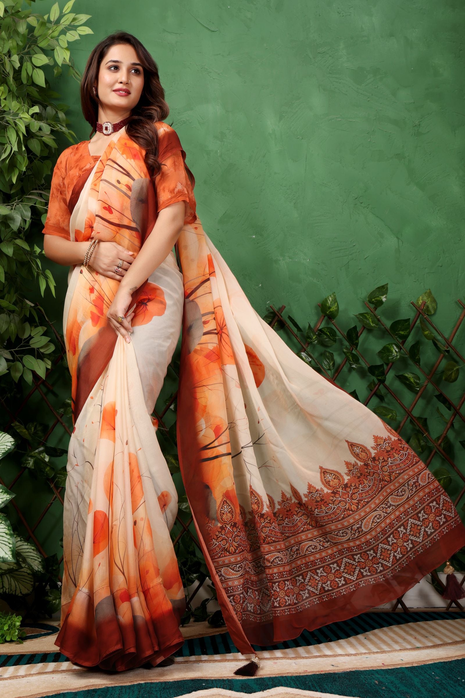 Tarunika — Blossom Print Viscose Organza Saree