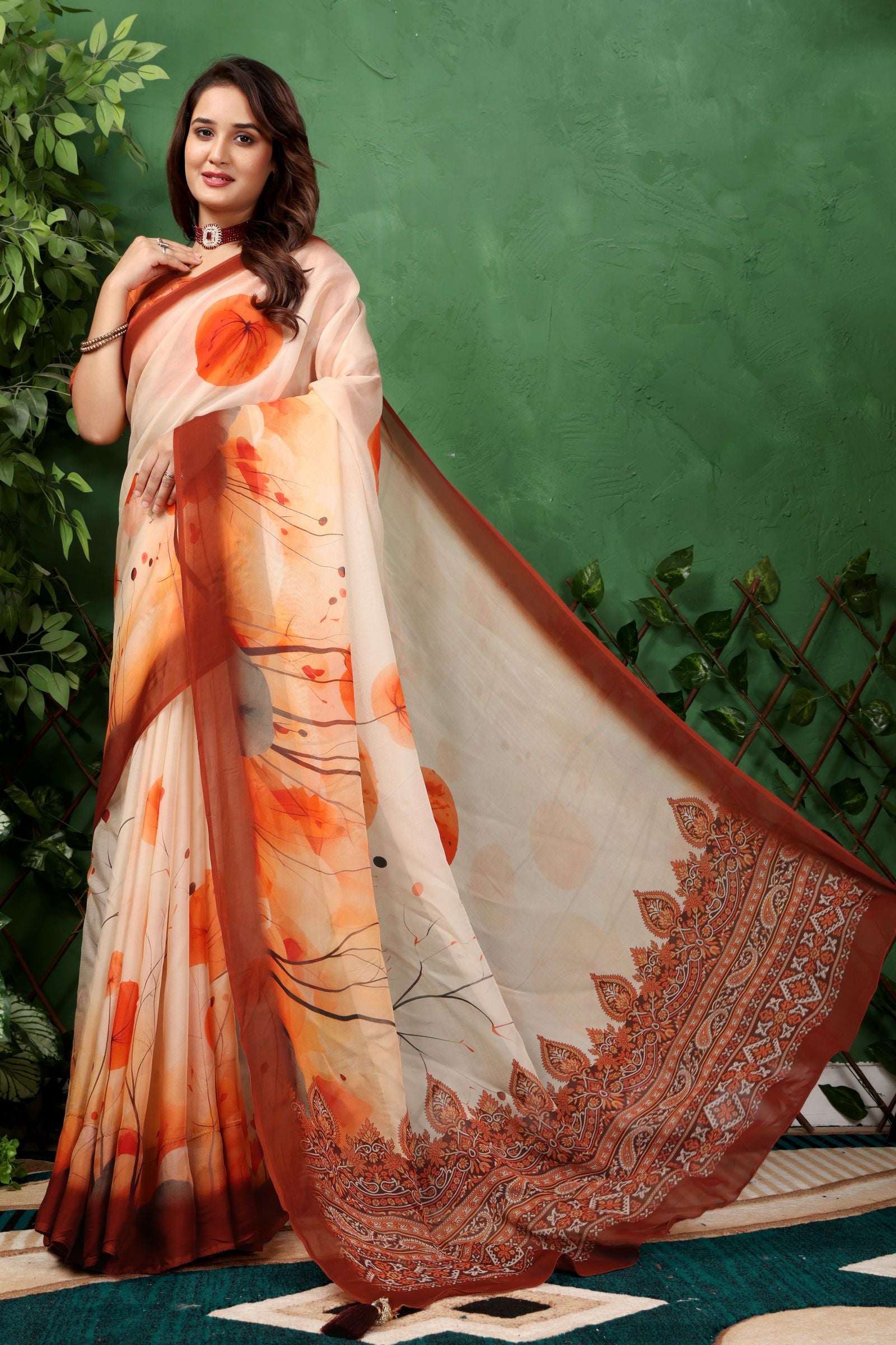 Tarunika — Blossom Print Viscose Organza Saree