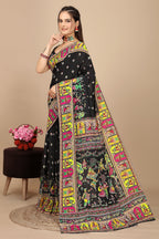 Utsavi — Vibrant Folk Art Black Silk Saree