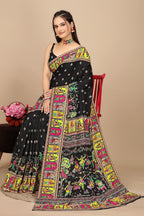 Utsavi — Vibrant Folk Art Black Silk Saree